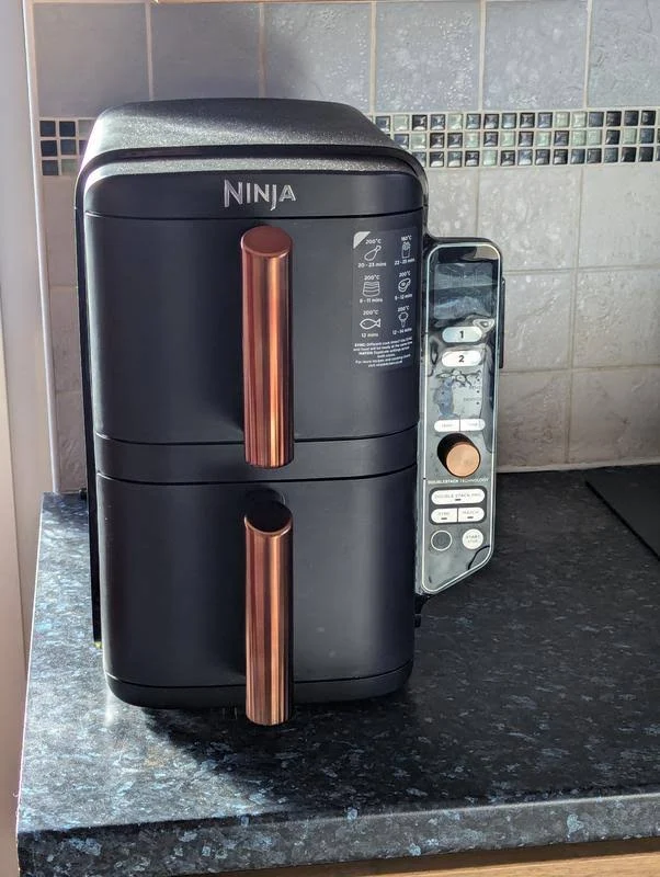 view of our own purchase testing ninja doublestack xxxl 2 drawer air fryer (sl400) family air fryer australia unboxing package arrival several weeks to months